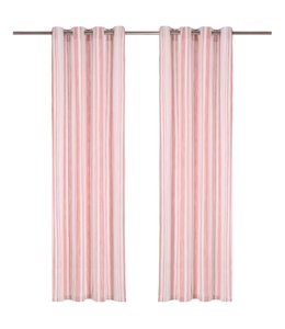 Gordijnen met metalen ringen 2 st 140x245 cm katoen roze streep