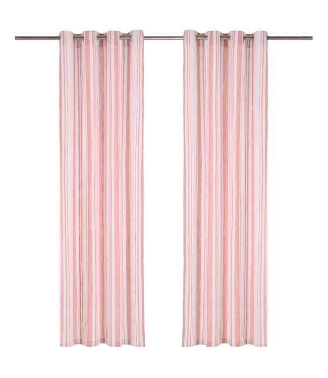 Gordijnen met metalen ringen 2 st 140x245 cm katoen roze streep