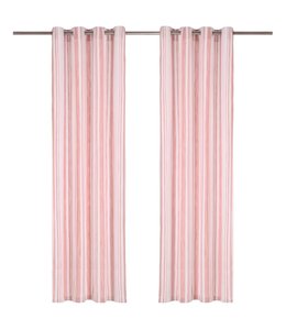Gordijnen met metalen ringen 2 st streep 140x225 cm katoen roze
