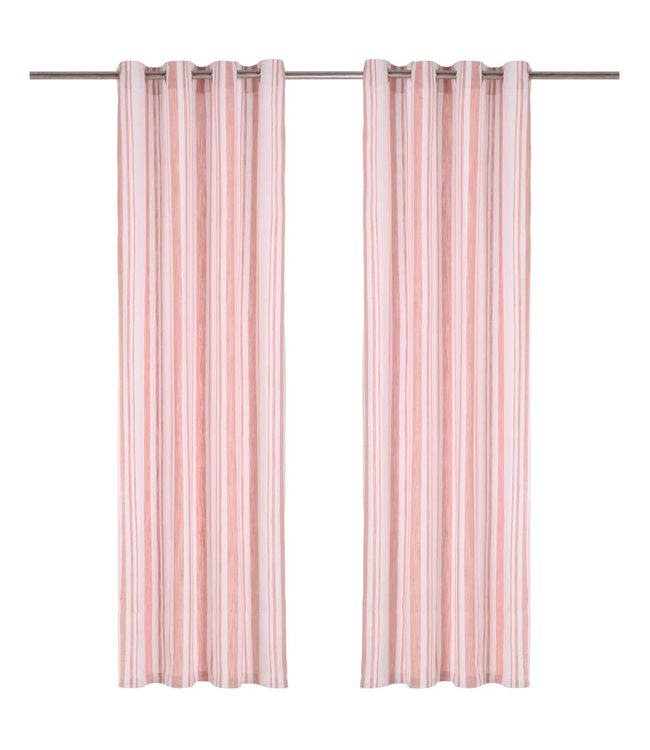 Gordijnen met metalen ringen 2 st 140x175 cm katoen roze streep