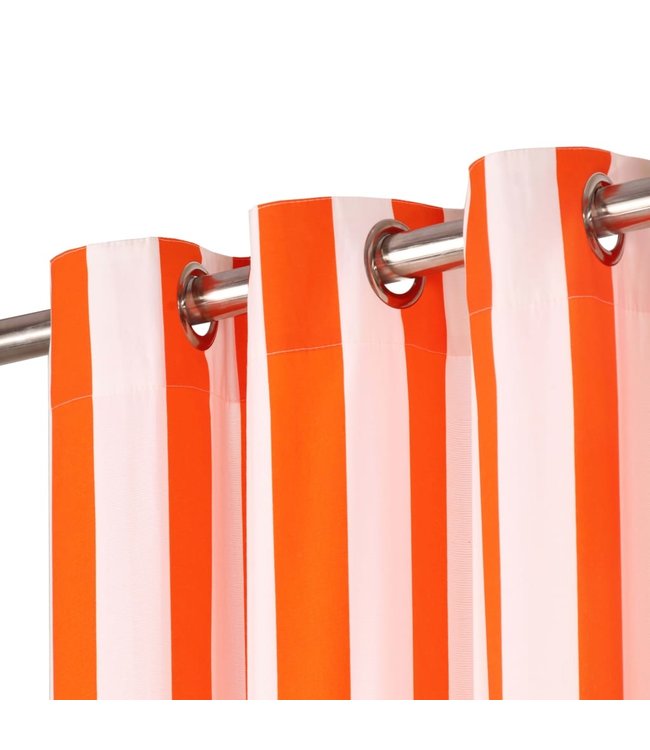 Gordijnen met metalen ringen 2 st streep 140x245 cm stof oranje