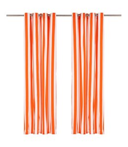 Gordijnen met metalen ringen 2 st 140x225 cm stof oranje streep