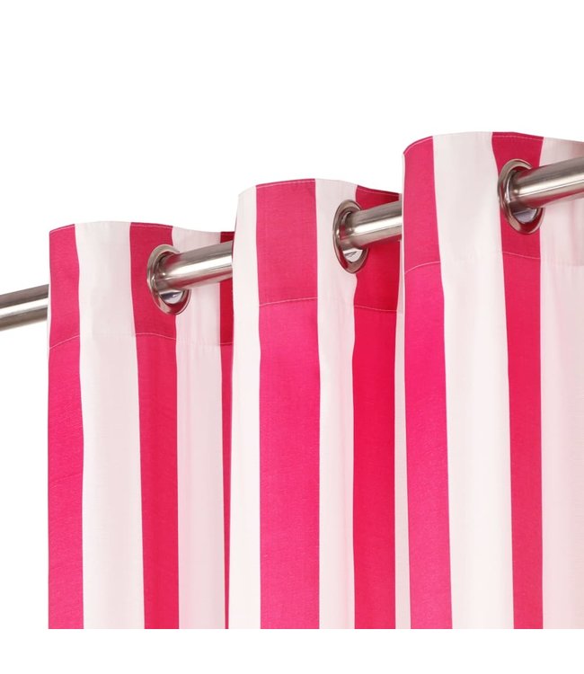 Gordijnen met metalen ringen 2 st streep 140x245 cm stof roze