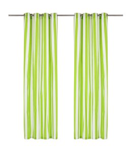 Gordijnen met metalen ringen 2 st streep 140x245 cm stof groen