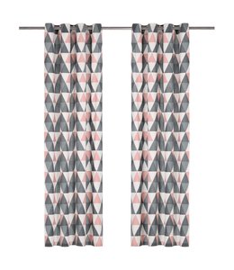 Gordijnen met metalen ringen 2 st 140x245 cm katoen grijs roze