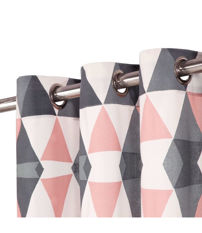 Gordijnen met metalen ringen 2 st 140x225 cm katoen grijs roze