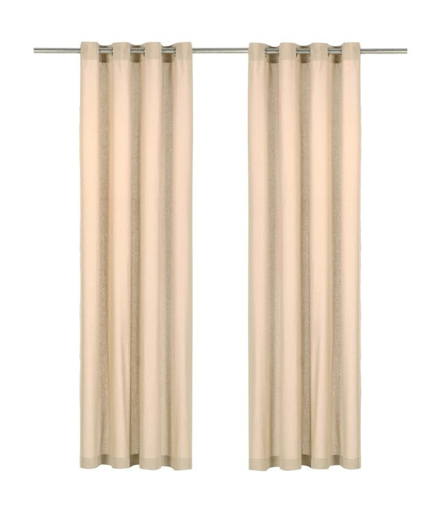 Gordijnen met metalen ringen katoen 2 st 140x175 cm beige