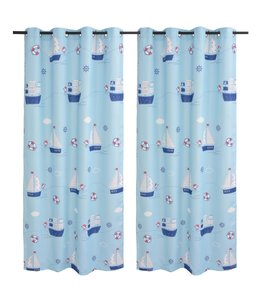 Kindergordijnen verduisterend boten 140x240 cm blauw 2 st