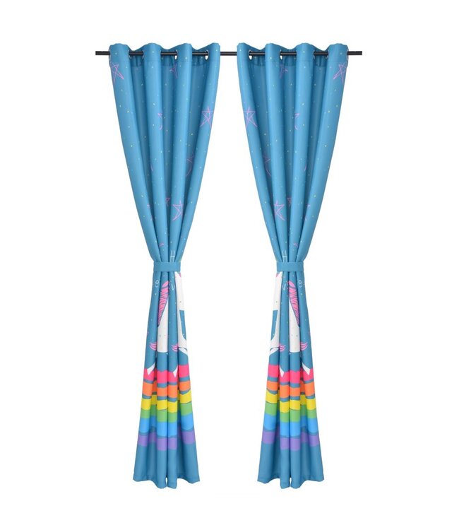 Kindergordijnen verduisterend eenhoorn 140x240 cm blauw 2 st