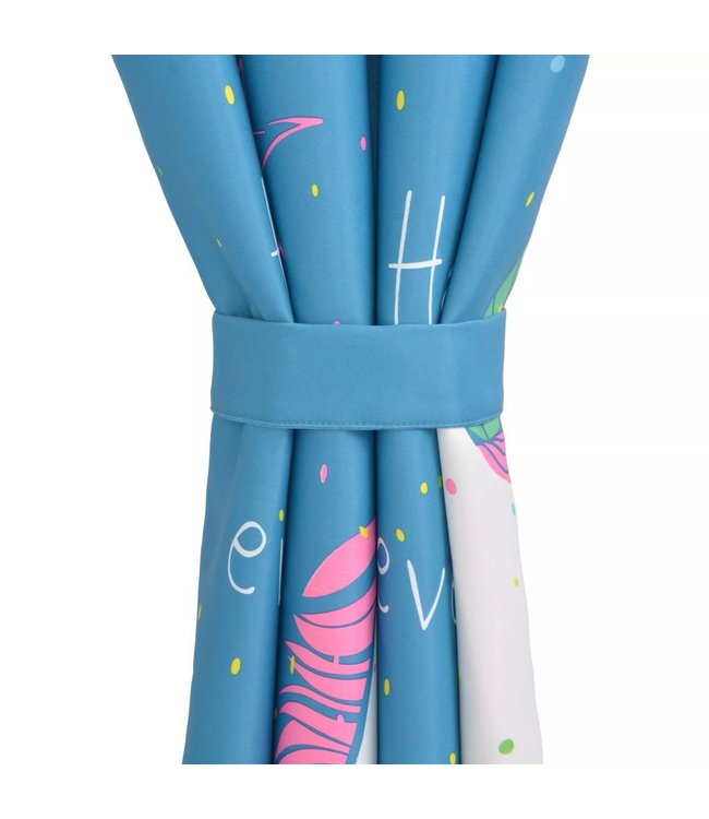 Kindergordijnen verduisterend eenhoorn 140x240 cm blauw 2 st