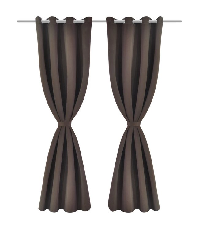 Gordijnen met metalen ringen verduisterend 135x175 bruin 2 st