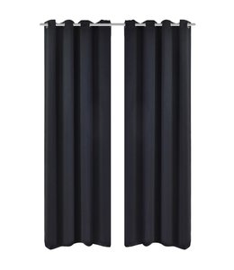 Gordijnen met metalen ringen verduisterend 135x175 cm zwart 2 st