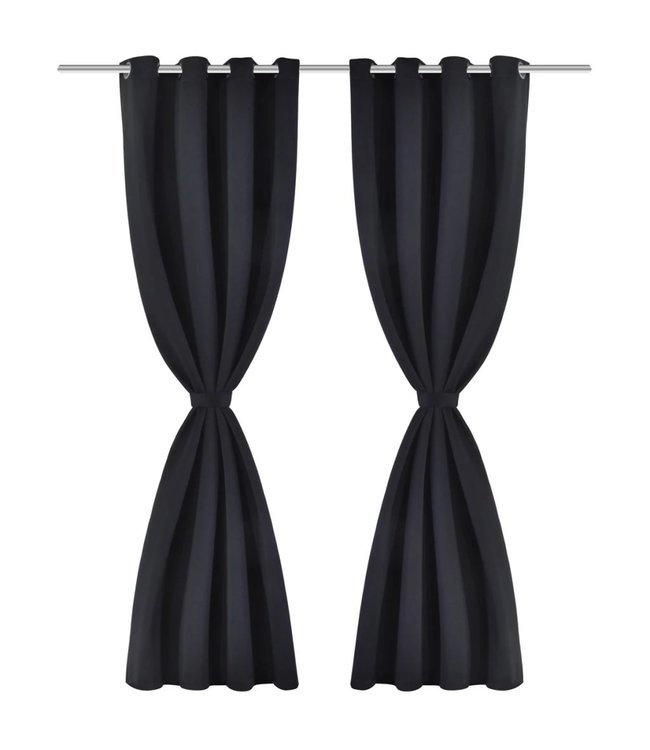 Blackout Gordijnen met metalen ringen 135 x 245 cm 2 stuks (zwart)