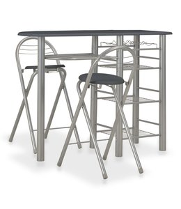 3-delige Barset met schappen hout en staal zwart