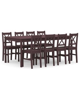 9-delige Eethoek grenenhout donkerbruin
