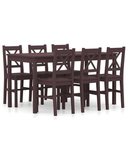 7-delige Eethoek grenenhout donkerbruin