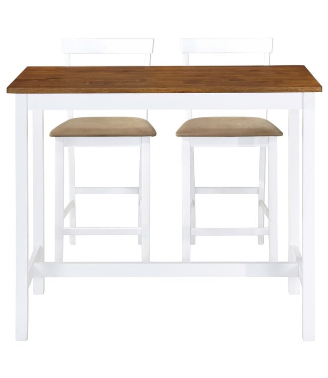 Bartafel- en barstoelenset massief hout bruin en wit 3-delig