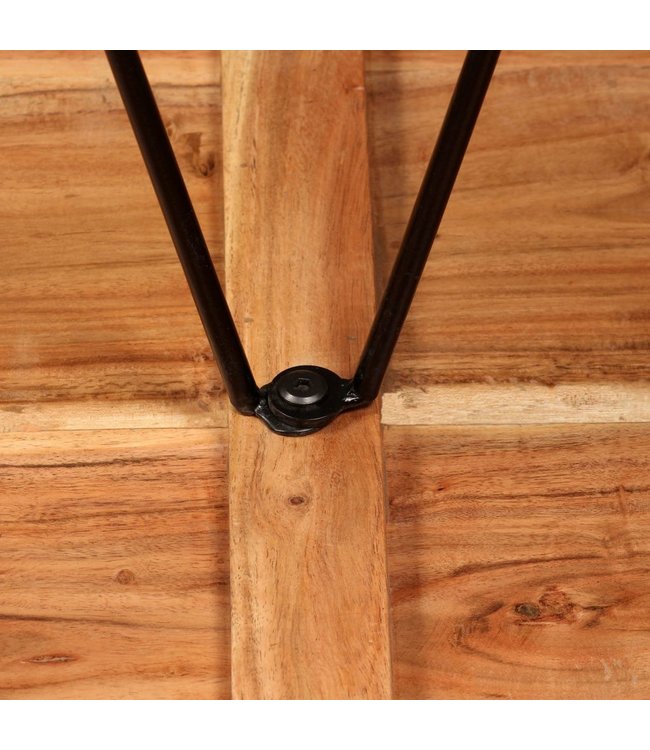 3-delige Barset massief acaciahout, echt leer en canvas