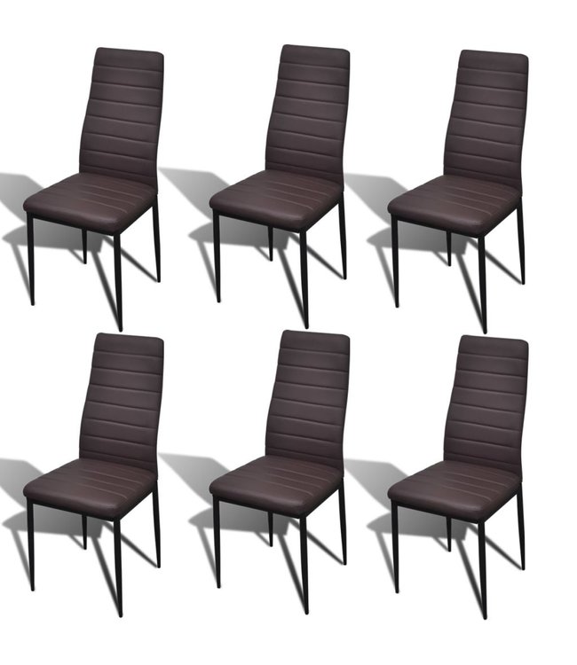Eetkamerset 6 bruine slim line stoelen en 1 glazen tafel
