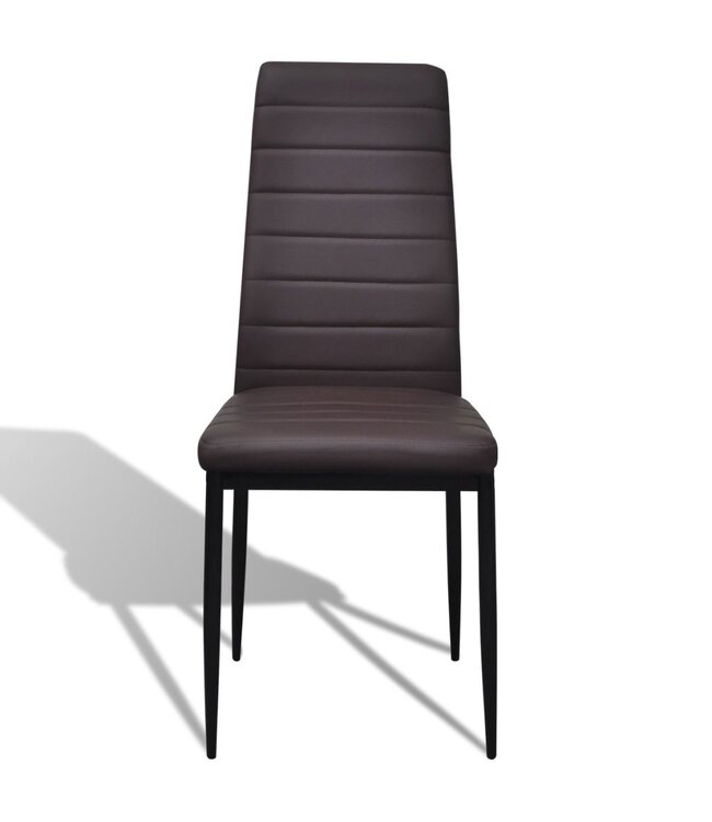 Eetkamerset 6 bruine slim line stoelen en 1 glazen tafel