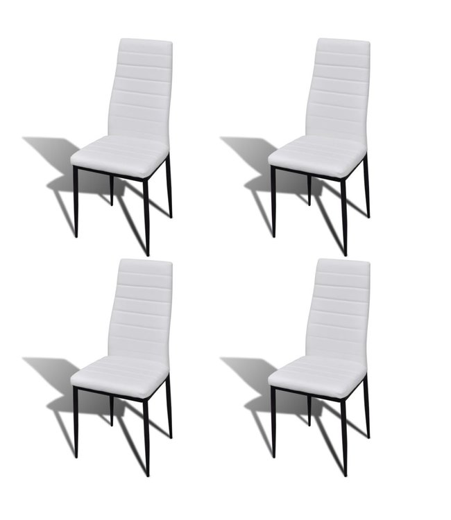 Eetkamerset 4 witte slim line stoelen en 1 glazen tafel
