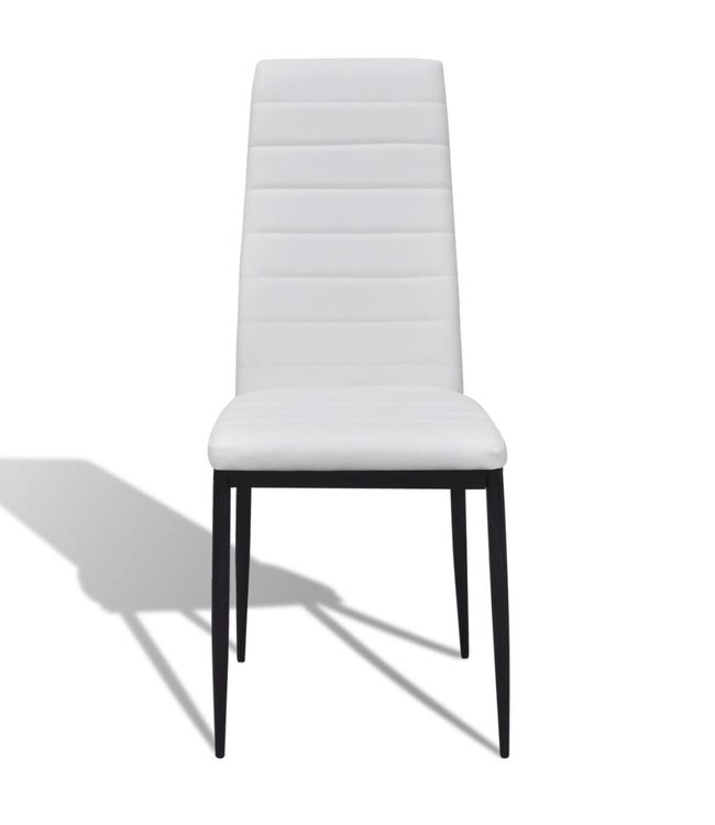Eetkamerset 4 witte slim line stoelen en 1 glazen tafel
