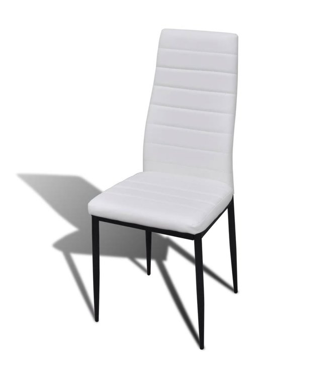 Eetkamerset 4 witte slim line stoelen en 1 glazen tafel