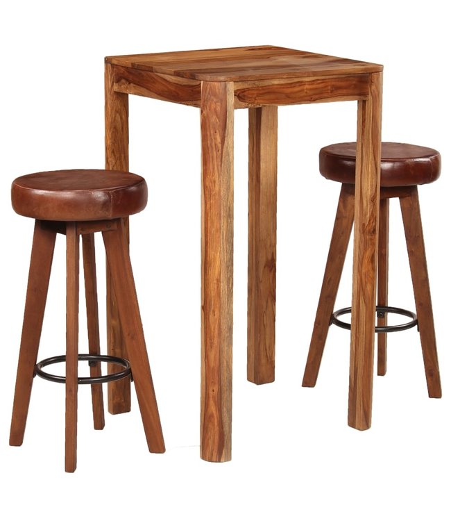 Barset 3-delig massief sheeshamhout en echt leer