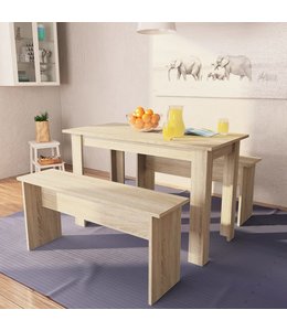 Eettafel en banken spaanplaat eikenkleur 3 st