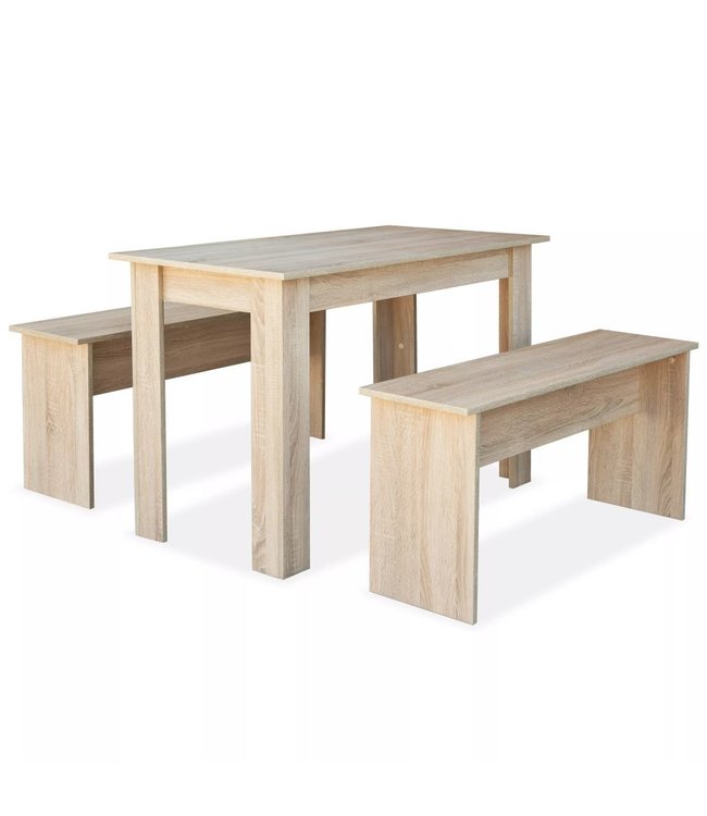 Eettafel en banken spaanplaat eikenkleur 3 st