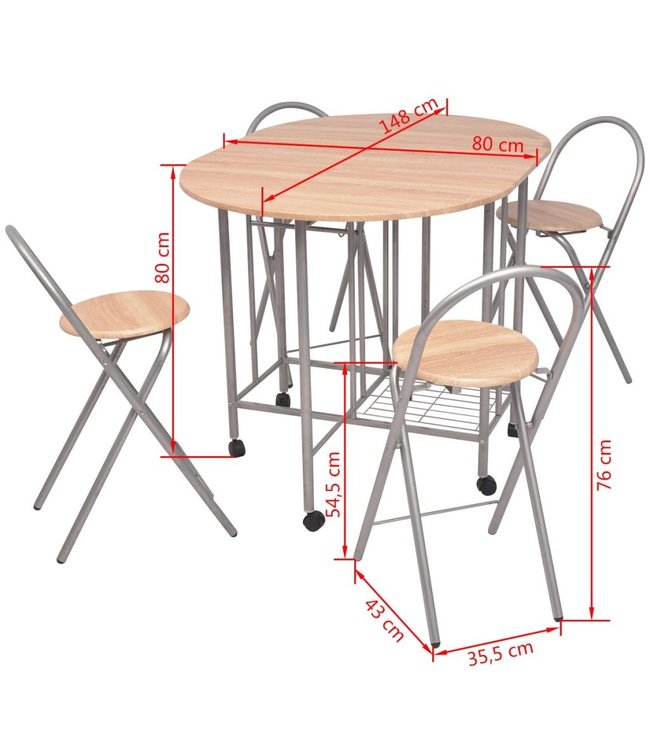 Eetkamerset opvouwbaar 5-dlg MDF