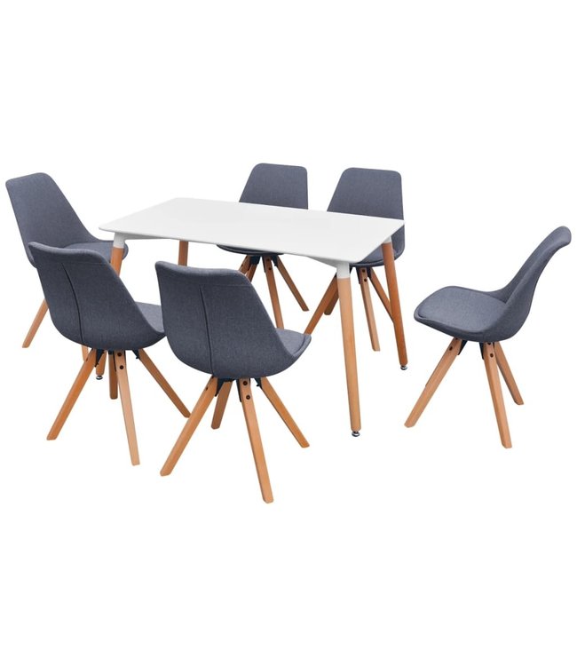 Eetkamerset 7-delig wit en lichtgrijs