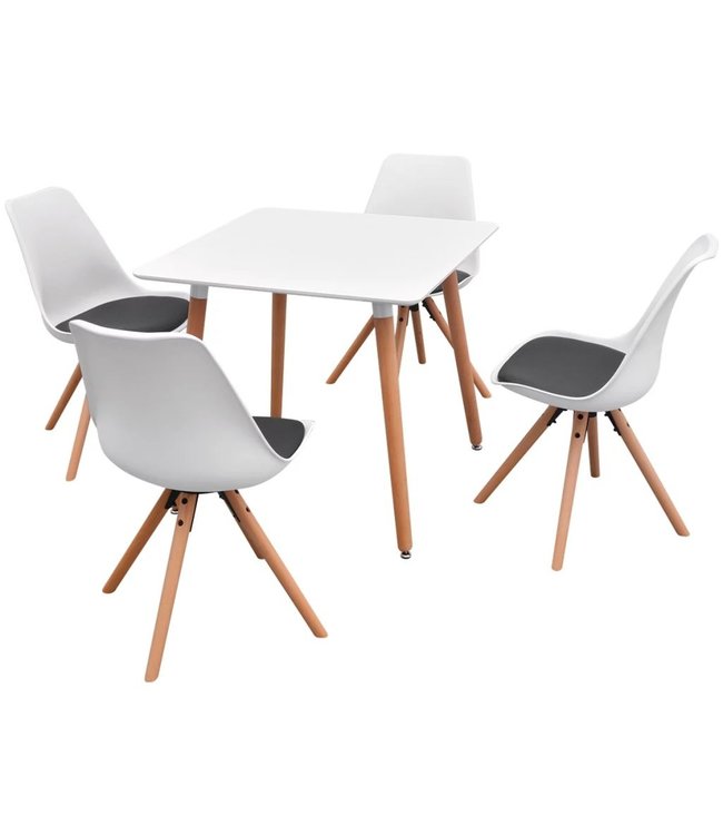 Eetkamerset 5-delig wit en zwart