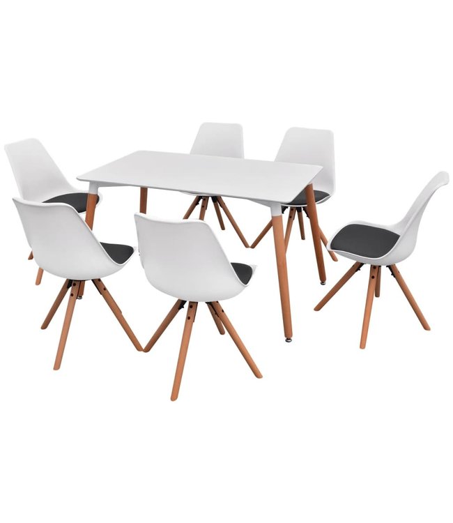 Eetkamerset 7-delig wit en zwart