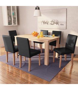 Eettafel met stoelen kunstleer en eikenhout zwart 7 st