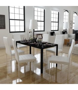 Eetkamerset 7-delig wit en zwart