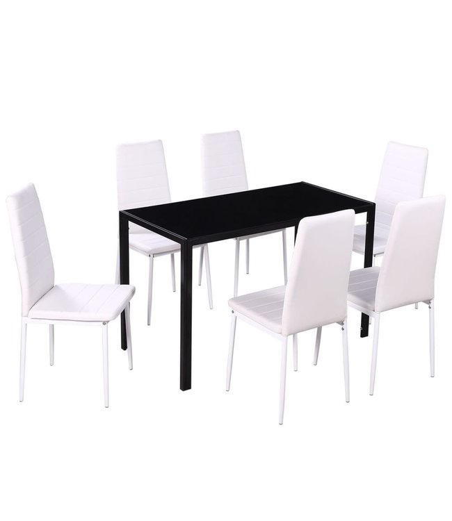Eetkamerset 7-delig wit en zwart