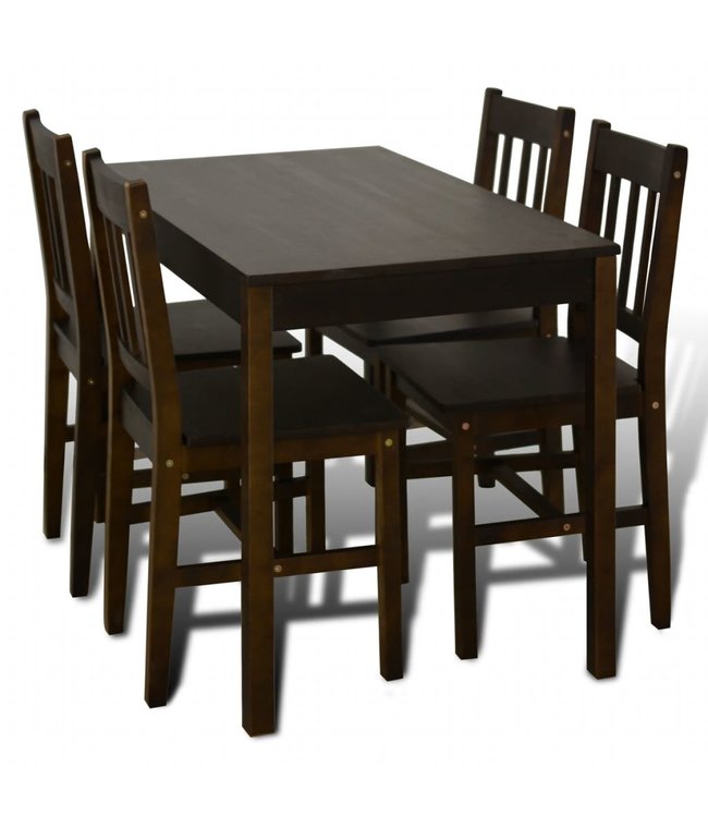 Houten eetkamertafel met vier stoelen (bruin)