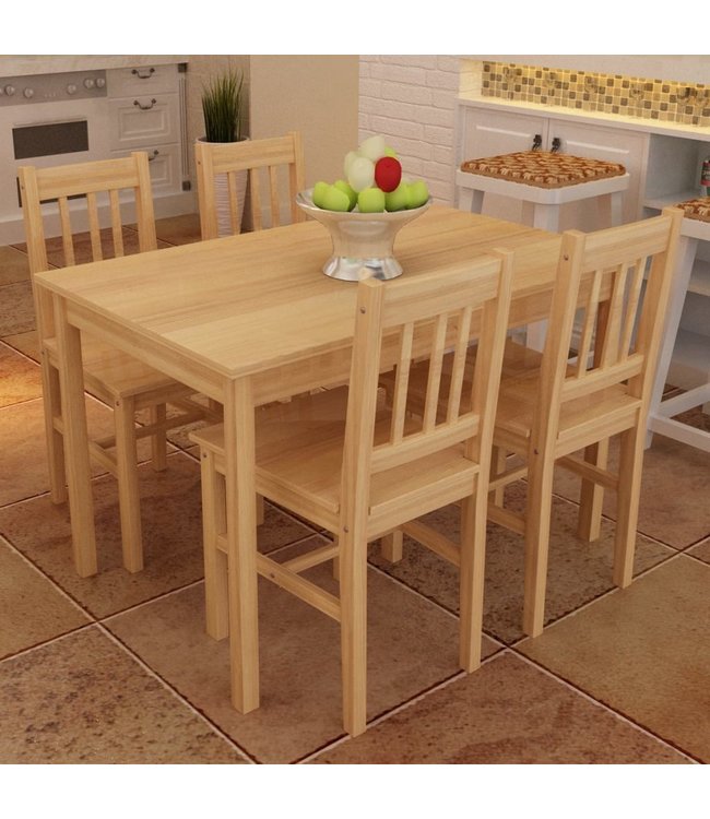 Houten eetkamertafel met vier stoelen (naturel)