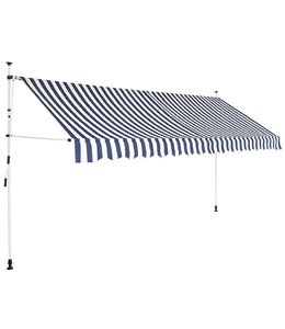 Luifel handmatig uitschuifbaar 350 cm blauw en witte strepen
