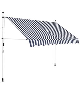 Luifel handmatig uitschuifbaar 250 cm blauw en witte strepen