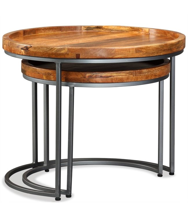 Bijzettafel 2 delig massief mango hout