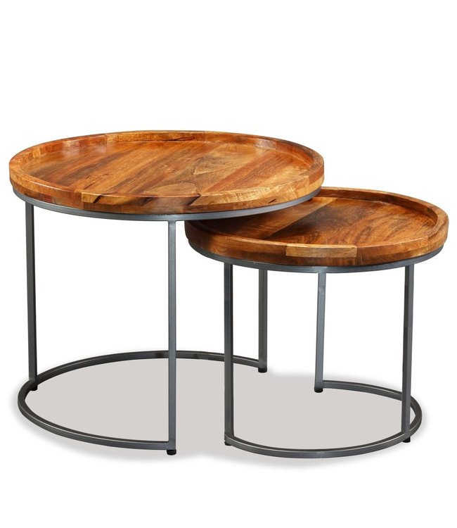 Bijzettafel 2 delig massief mango hout