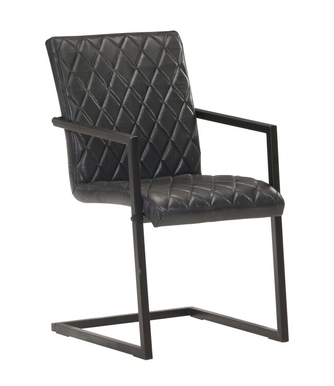 Eetkamerstoelen 2 st echt leer zwart