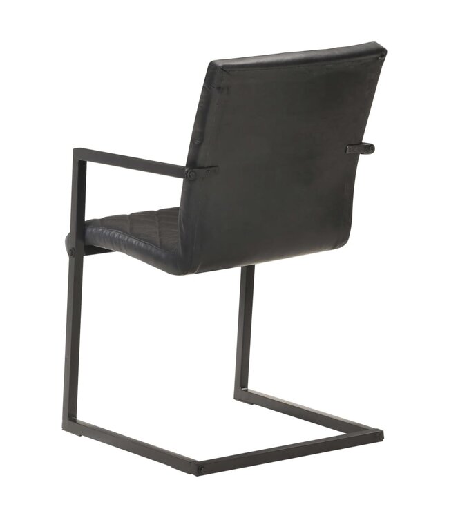 Eetkamerstoelen 2 st echt leer zwart