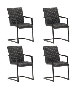 Eetkamerstoelen 4 st echt leer zwart