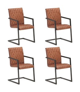 Eetkamerstoelen 4 st echt leer bruin