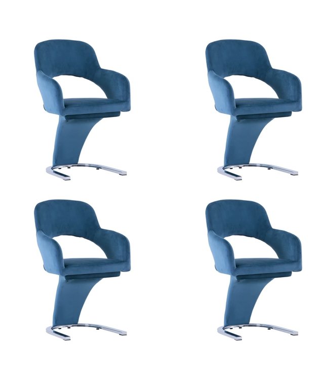 Eetkamerstoelen 4 st fluweel blauw