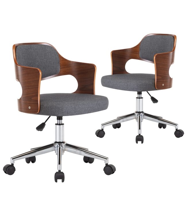 Eetkamerstoelen 2 st draaibaar gebogen hout en stof grijs