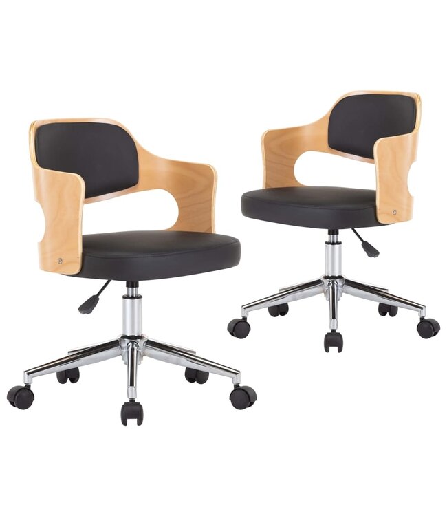 Eetkamerstoelen draaibaar 2 st gebogen hout en kunstleer zwart